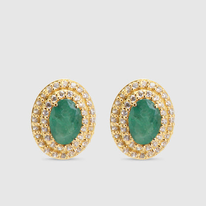 Pendientes Oro 18K Esmeralda y Circonitas.
