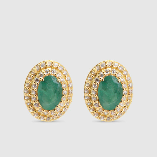 Pendientes Oro 18K Esmeralda y Circonitas.