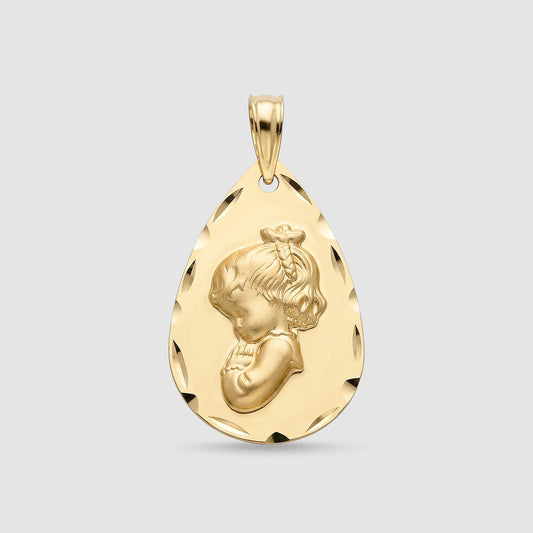 Medalla Gota Virgen Niña Oro 18K