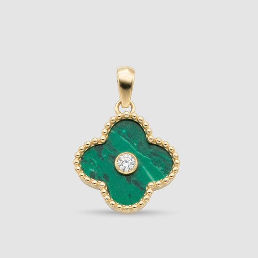 Colgante Trebol Malaquita Oro 18K & Circonita