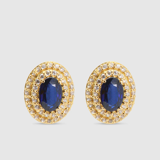 Pendientes Oro 18K Zafiro y Circonitas.