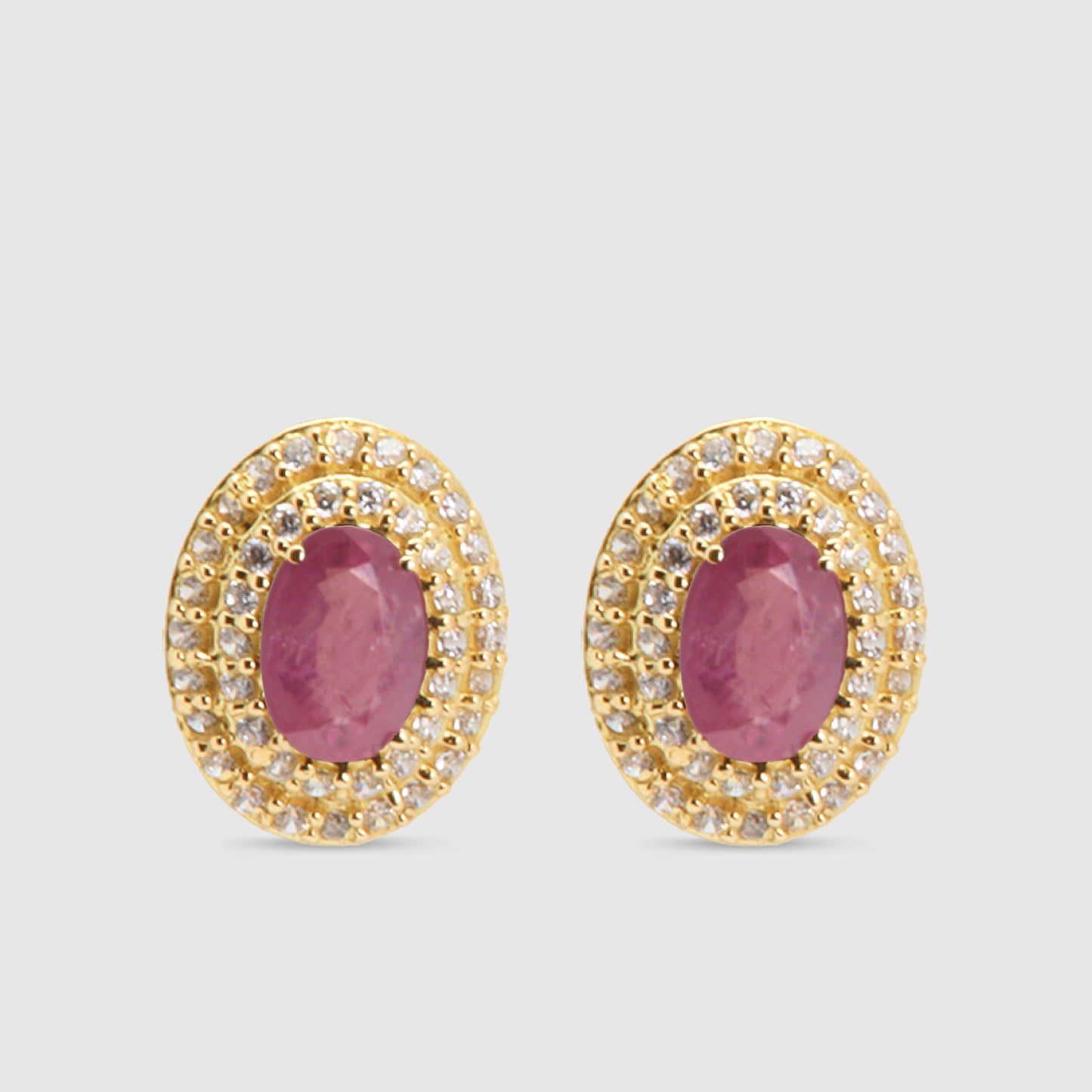 Pendientes Oro 18K Rubí y Circonitas.