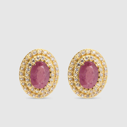 Pendientes Oro 18K Rubí y Circonitas.