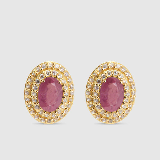 Pendientes Oro 18K Rubí y Circonitas.