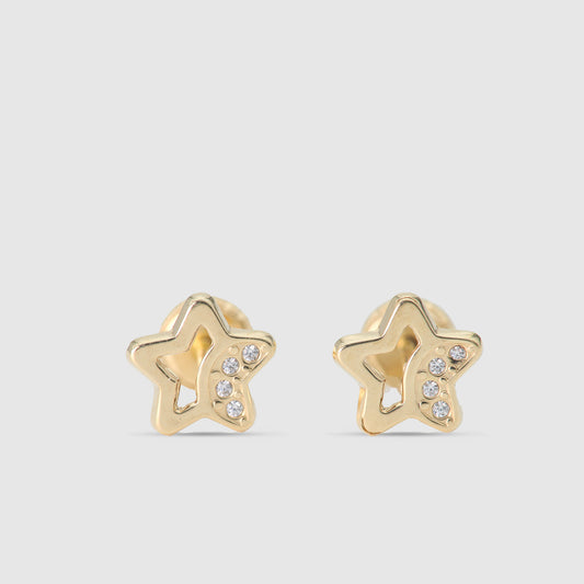 18K Gold &amp; Star Zirconia Earrings