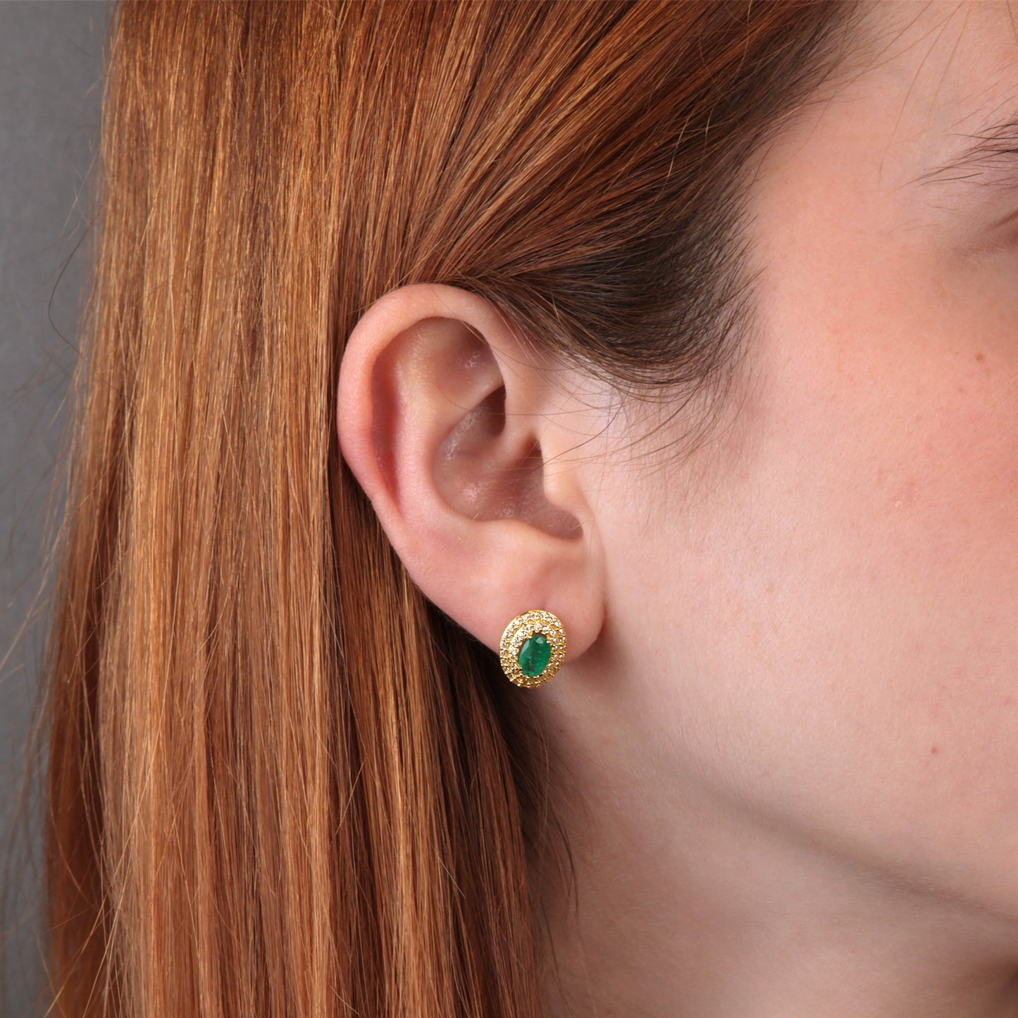 Pendientes Oro 18K Esmeralda y Circonitas.