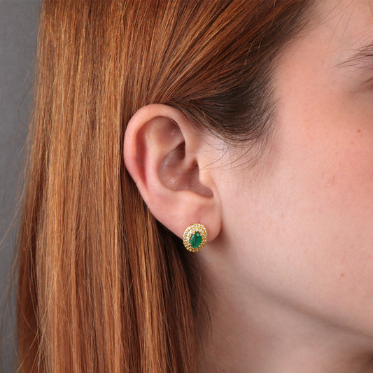 Pendientes Oro 18K Esmeralda y Circonitas.