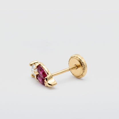 Pendiente Suelto Oro 18K & Piedra Roja