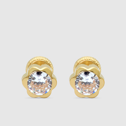 Pendientes Oro 18K Flor & Circonita.