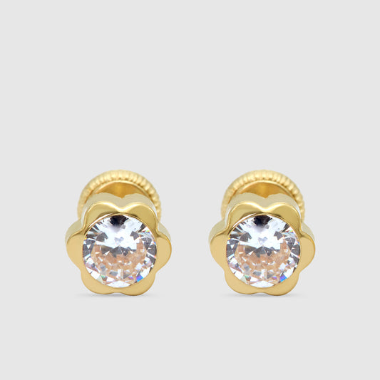Pendientes Oro 18K Flor & Circonita.