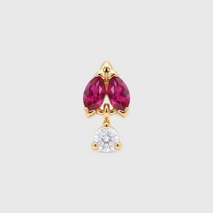 Pendiente Suelto Oro 18K & Piedra Roja