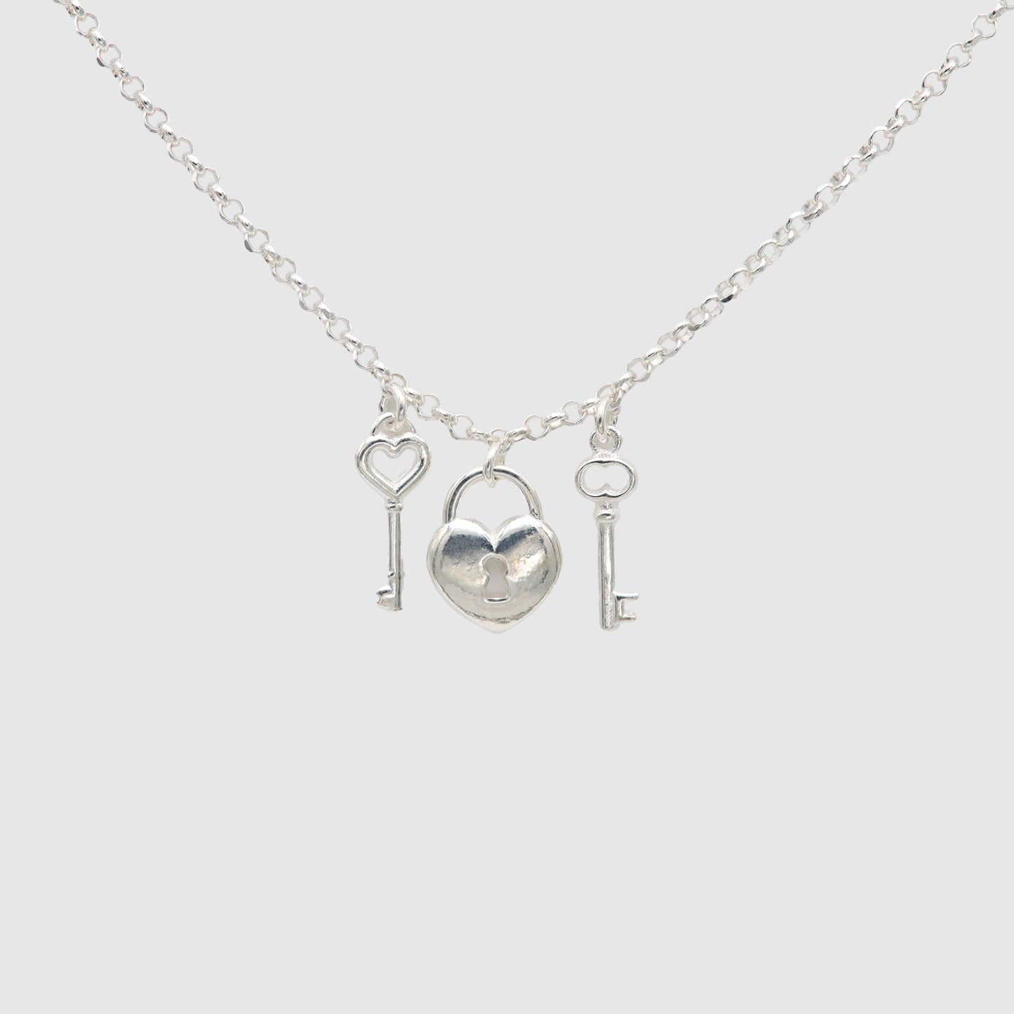 925 Silver Heart and Keys Padlock Choker