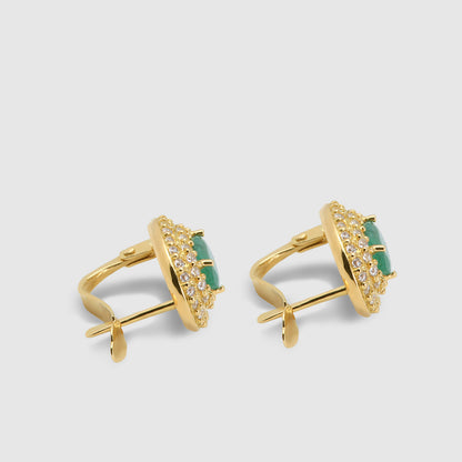 Pendientes Oro 18K Esmeralda y Circonitas.