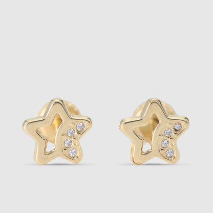 18K Gold &amp; Star Zirconia Earrings