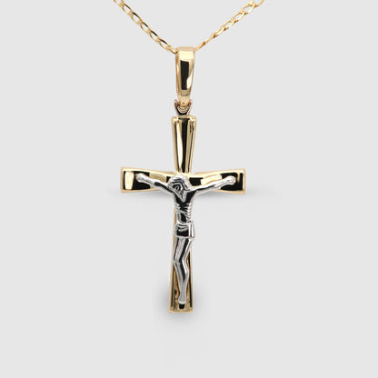 Two-tone 18K Gold Cross of Christ Pendant