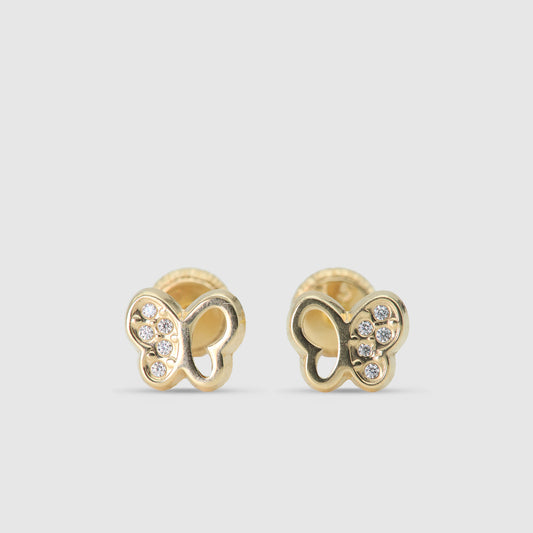 18K Gold &amp; Butterfly Zirconia Earrings