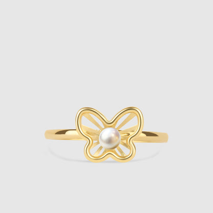 Anillo Oro 18k Mariposa & Perla