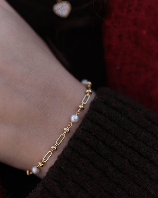 Pulsera `Pearl Bows´ Plata dorada perla