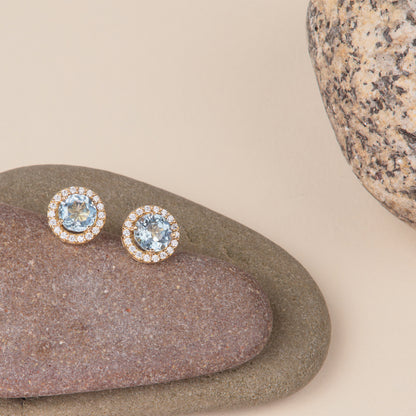 18K Gold Earring with Blue Topaz and Zirconia