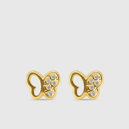 18K Gold &amp; Butterfly Zirconia Earrings