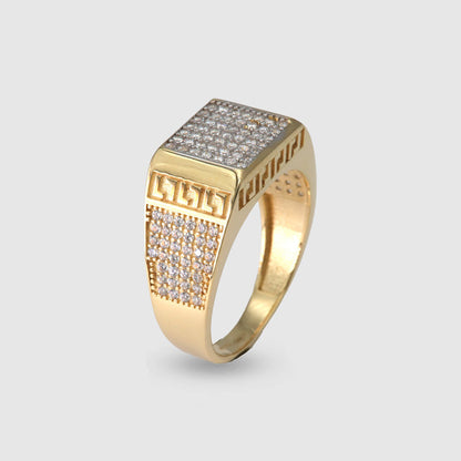 Anillo sello Oro 18K Circonitas y Greca