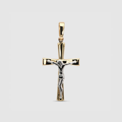 Two-tone 18K Gold Cross of Christ Pendant