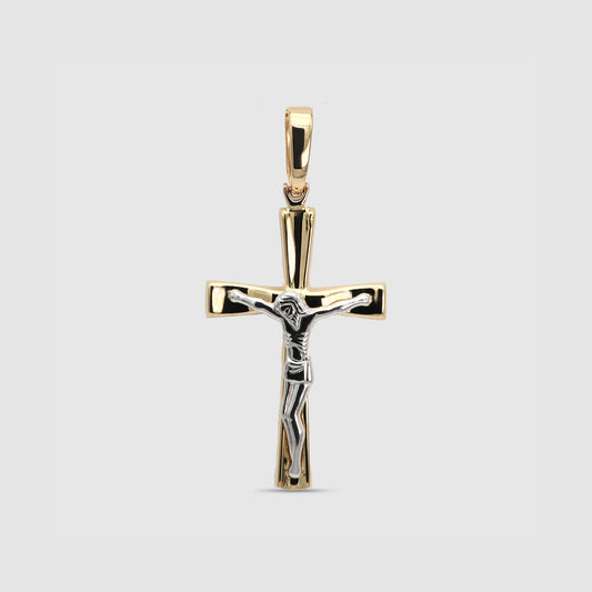 Two-tone 18K Gold Cross of Christ Pendant