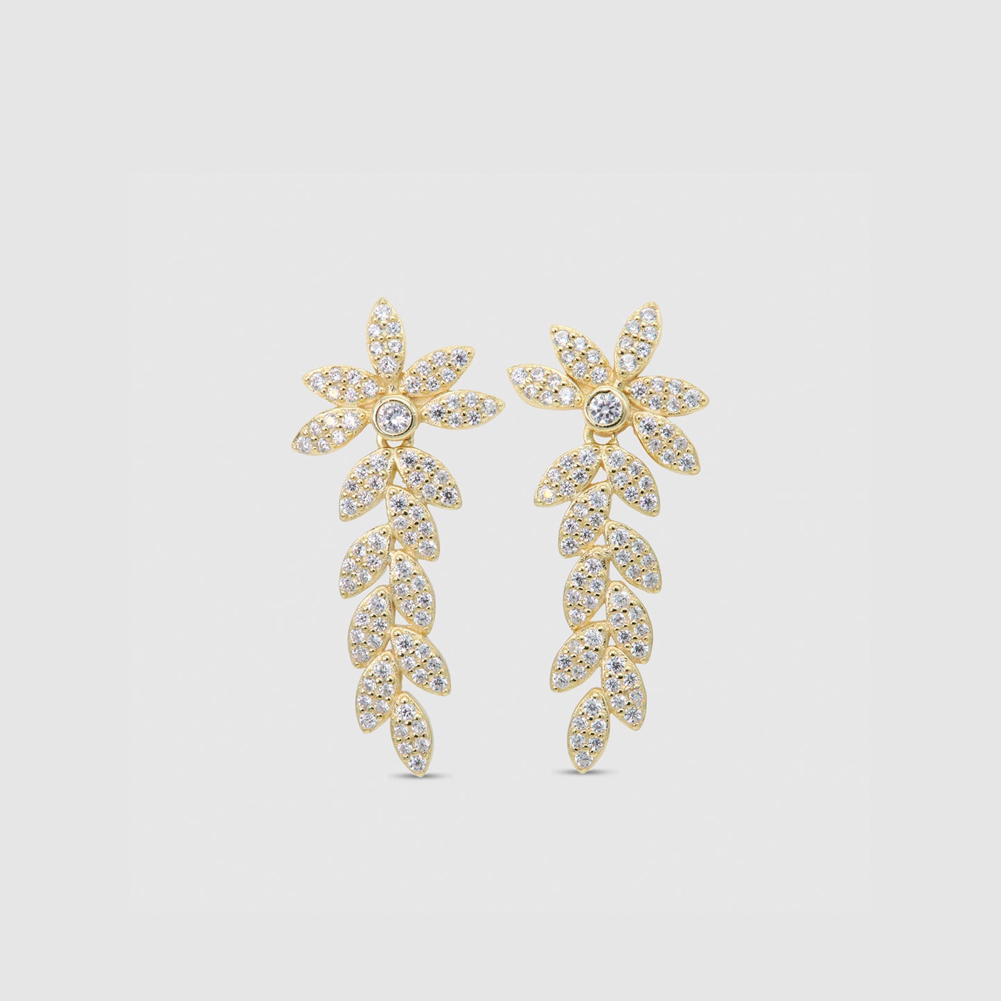 925 Silver Flower Earrings &amp; Gold Finish Zirconia