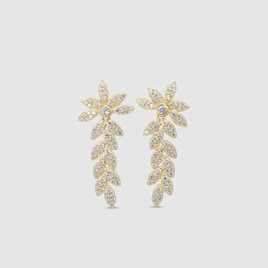 925 Silver Flower Earrings &amp; Gold Finish Zirconia