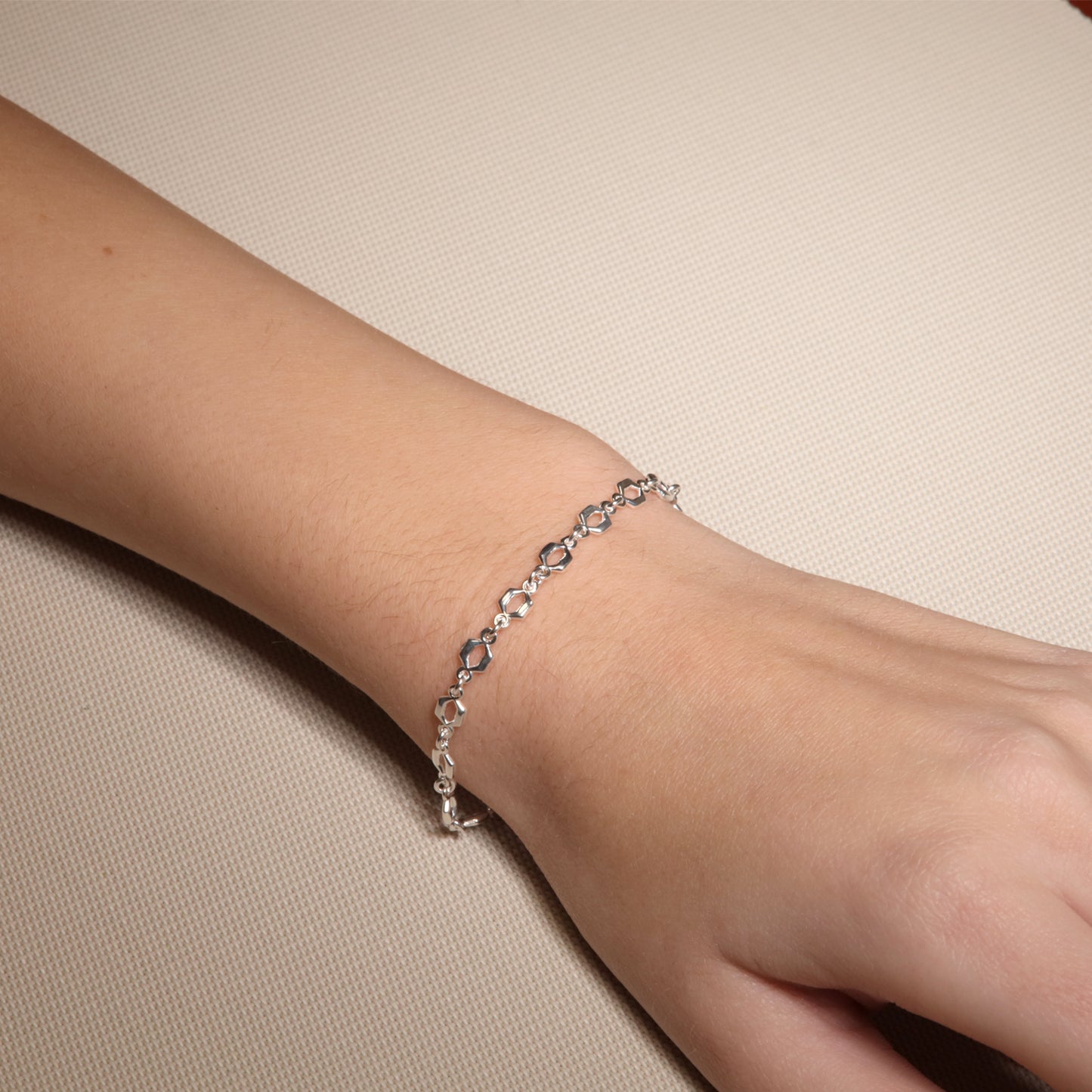 925 Silver Hexagon Link Bracelet